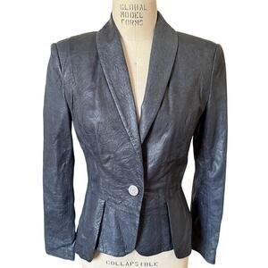 Christina Makowsky Leather Single-Button Peplum Black Blazer Size 6
